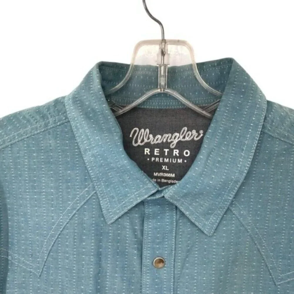Wrangler Retro Pearl Snap Western Button Down Shirt Flap Pocket